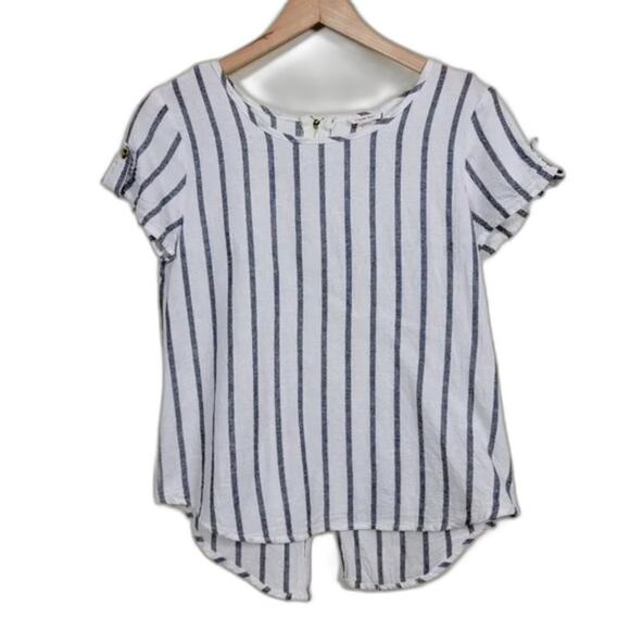 Purple Rain Striped Crop Top‎ Short Sleeves Womans Size Small White Blue - Picture 1 of 12